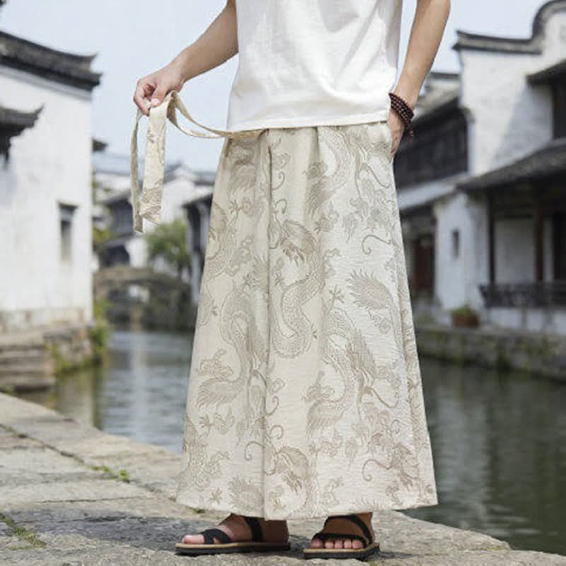 Buddha Stones Pantalones de verano informales estilo Tang con cordón y estampado de dragón, pantalones tobilleros para hombre de pierna ancha. - image 40