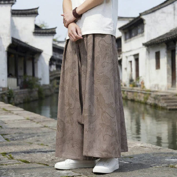 Buddha Stones Pantalones de verano informales estilo Tang con cordón y estampado de dragón, pantalones tobilleros para hombre de pierna ancha. - image 22