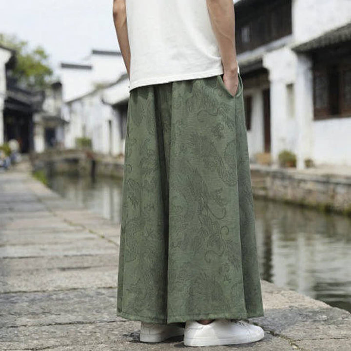 Buddha Stones Pantalones de verano informales estilo Tang con cordón y estampado de dragón, pantalones tobilleros para hombre de pierna ancha. - image 4