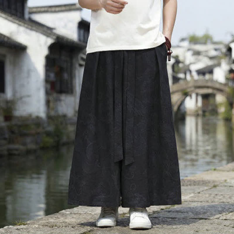 Buddha Stones Pantalones de verano informales estilo Tang con cordón y estampado de dragón, pantalones tobilleros para hombre de pierna ancha. - Negro - US/UK/AU46, EU56 (5XL) - image 9