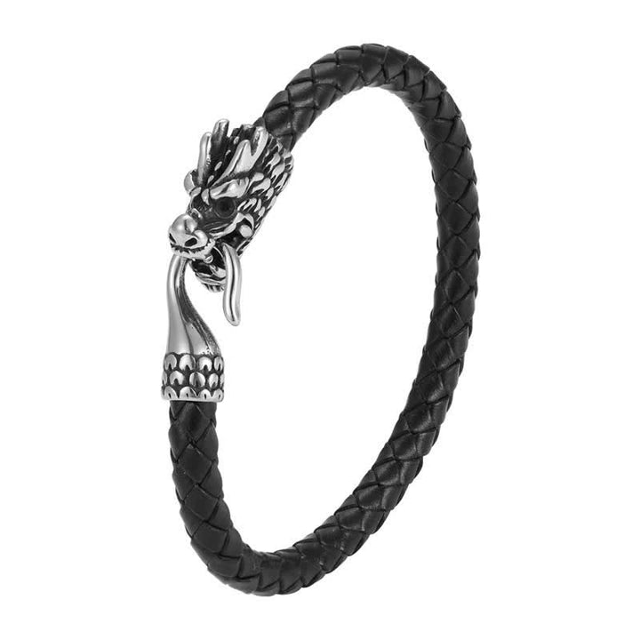 Buddha Stones Pulsera punk de cuero trenzado Dragon Strength - image 2
