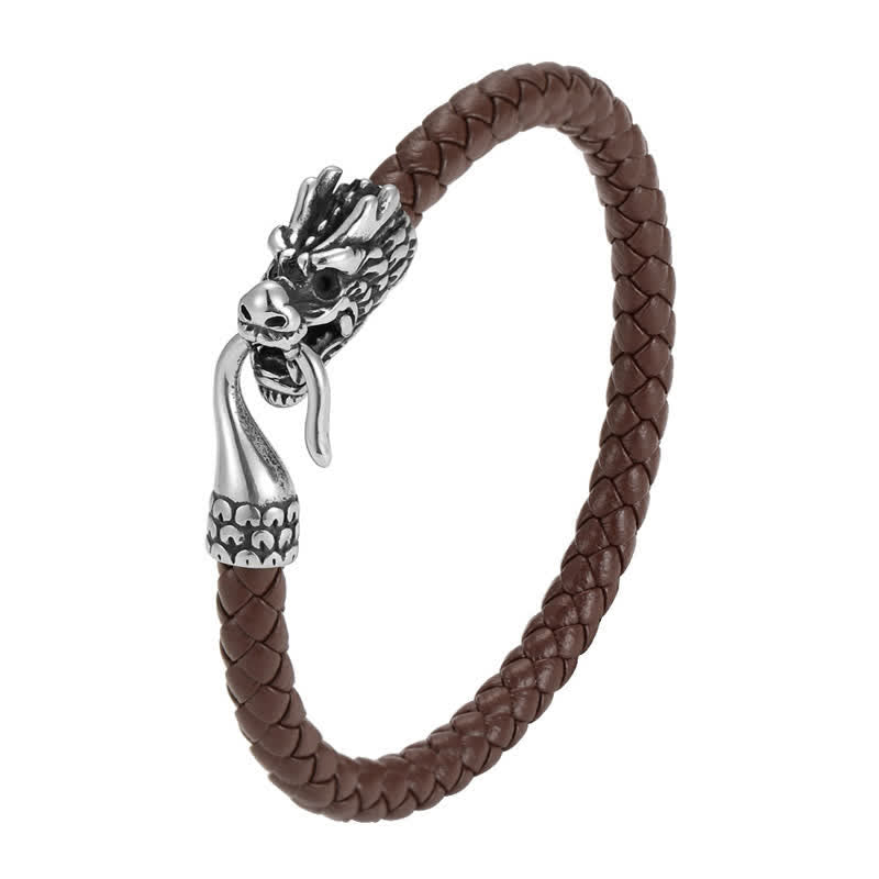 Buddha Stones Pulsera punk de cuero trenzado Dragon Strength - image 9