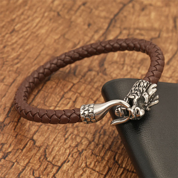 Buddha Stones Pulsera punk de cuero trenzado Dragon Strength - image 7