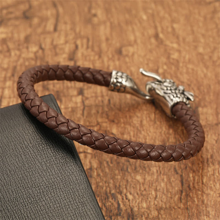 Buddha Stones Pulsera punk de cuero trenzado Dragon Strength - image 8