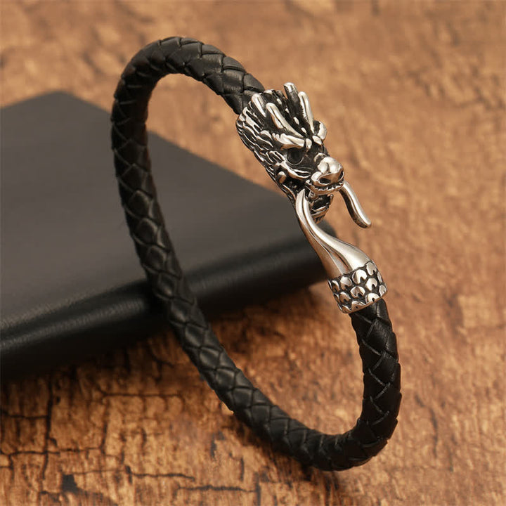 Buddha Stones Pulsera punk de cuero trenzado Dragon Strength - image 1