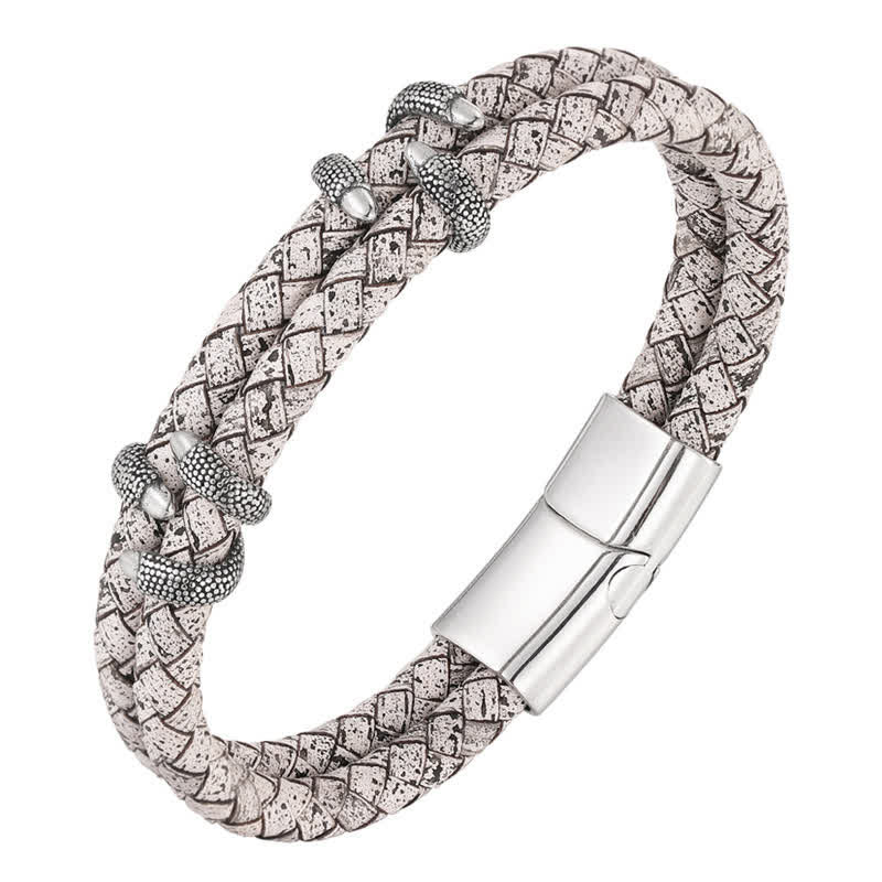 Buddha Stones Pulsera de acero inoxidable con diseño de garra de dragón y cuero trenzado. - image 10