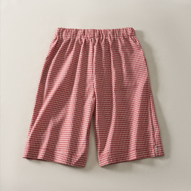 Buddha Stones Pantalones cortos de algodón a cuadros con cordón ajustable estilo vintage para mujer, ideales para el verano. - image 1