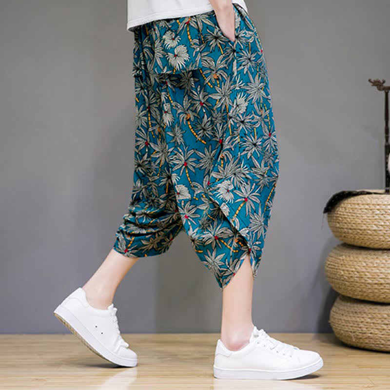 Buddha Stones Pantalones capri florales estilo boho casual de verano con cordón ajustable para hombre, estilo harem con bolsillo. - image 15