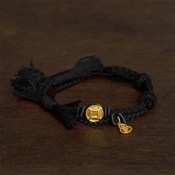 Buddha Stones Colgante de calabaza con moneda china de aleación, pulsera de doble hebra de hilo rojo para la riqueza - negro - image 5