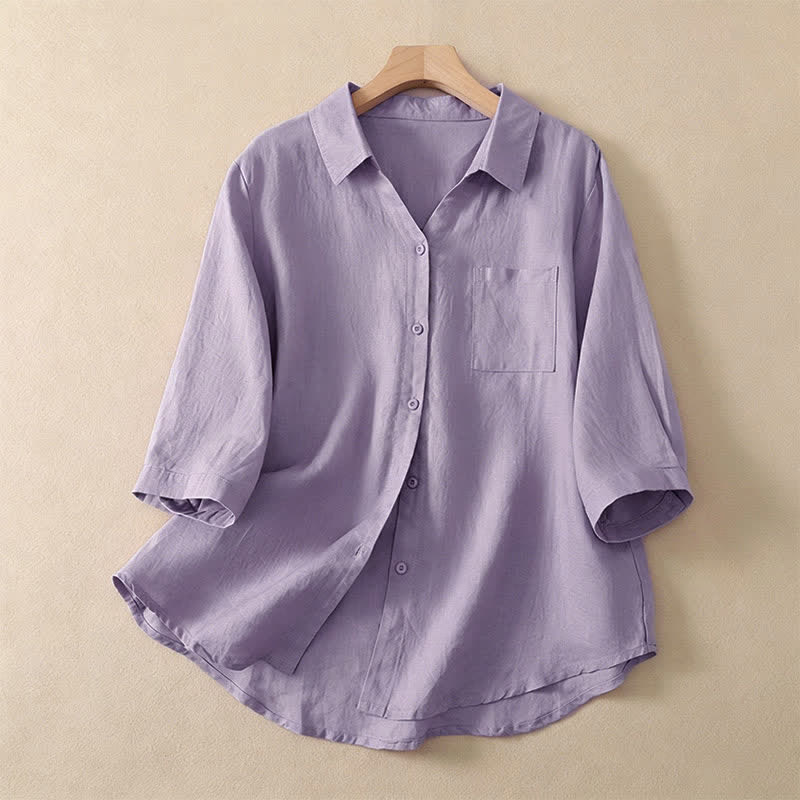 Buddha Stones Camisa de manga corta para mujer, estilo casual de verano, minimalista, con botones y bolsillo. - Ciruela - US8-10, UK/AU12-14, EU40-42 (2XL) - image 0
