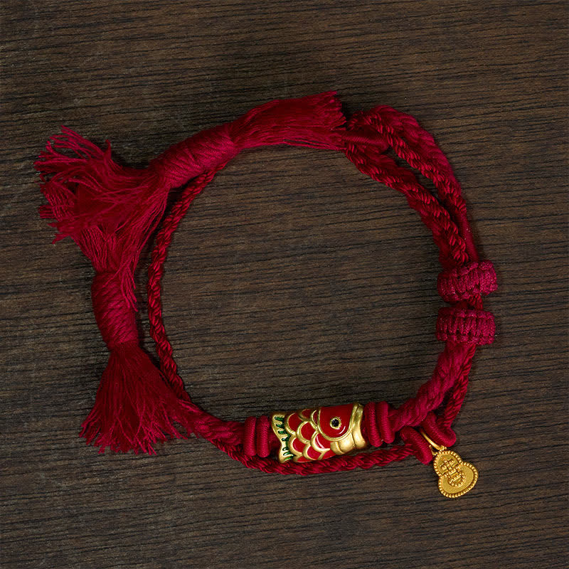 Buddha Stones Colgante de aleación con forma de calabaza y pez koi, estilo retro, pulsera de doble hebra - image 1