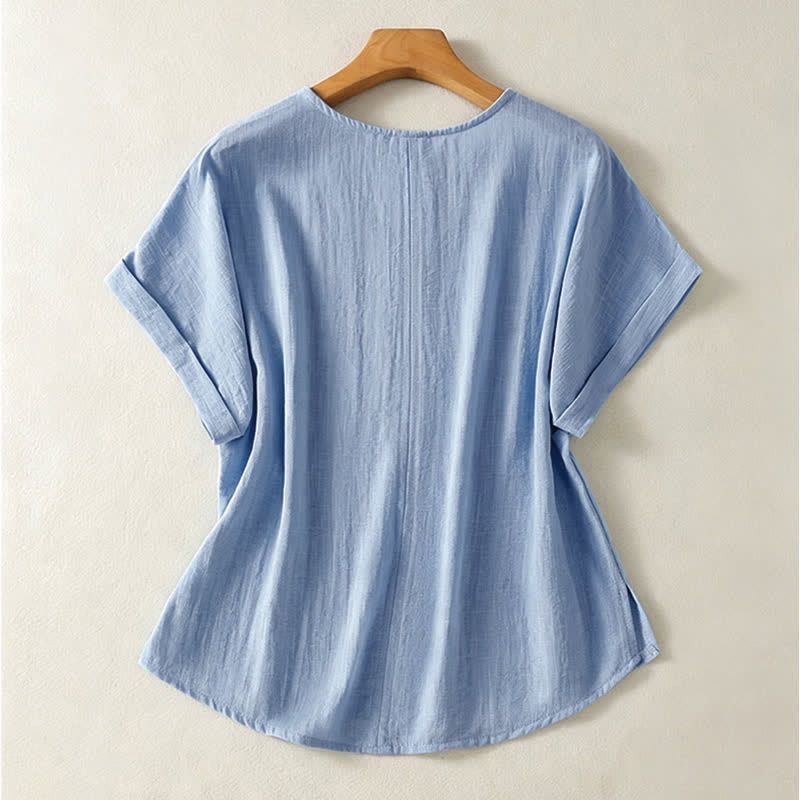 Buddha Stones Camisetas de manga corta para mujer, estilo casual de verano, minimalistas, con cuello en V y color liso. - image 1