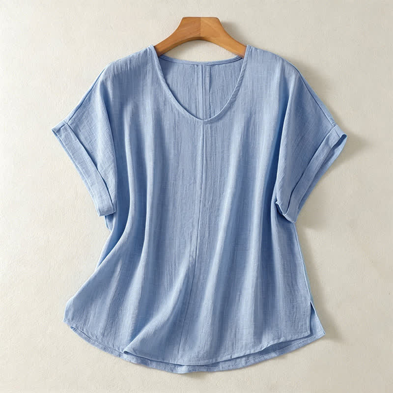 Buddha Stones Camisetas de manga corta para mujer, estilo casual de verano, minimalistas, con cuello en V y color liso. - Azul claro - US8-10, UK/AU12-14, EU40-42 (2XL) - image 0