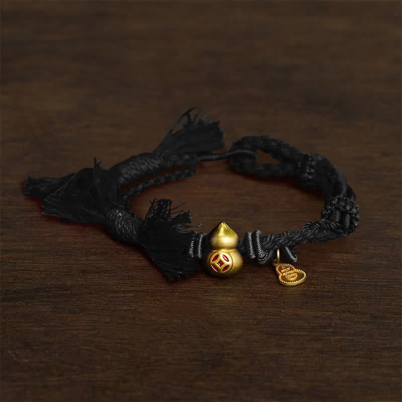 Buddha Stones Colgante de calabaza con forma de moneda china de aleación, pulsera de doble hebra de hilo rojo que simboliza la riqueza. - negro - image 5