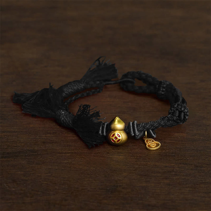 Buddha Stones Colgante de calabaza con forma de moneda china de aleación, pulsera de doble hebra de hilo rojo que simboliza la riqueza. - negro - image 5