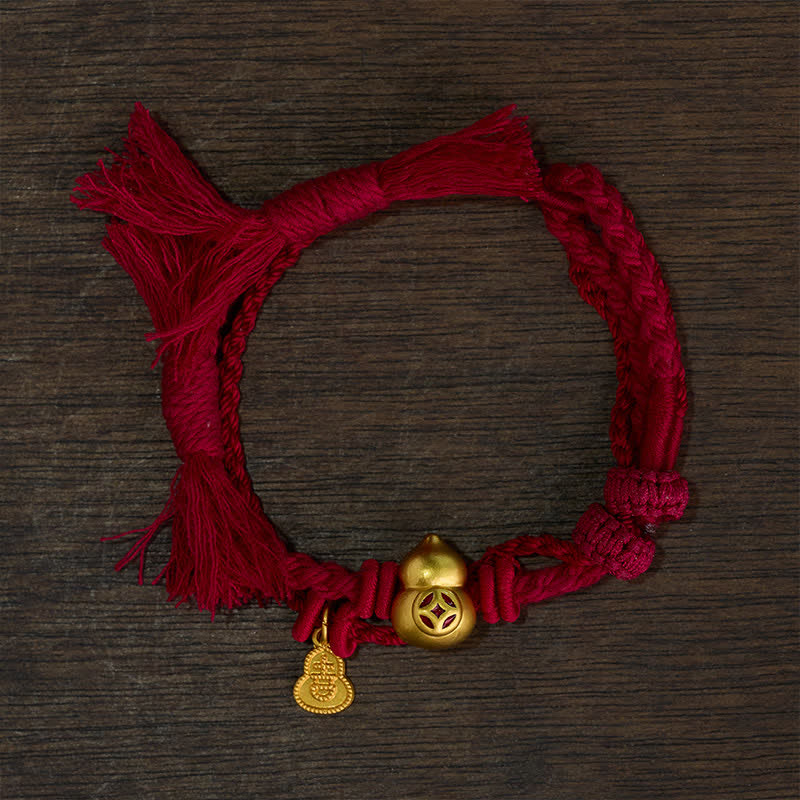 Buddha Stones Colgante de calabaza con forma de moneda china de aleación, pulsera de doble hebra de hilo rojo que simboliza la riqueza. - image 1