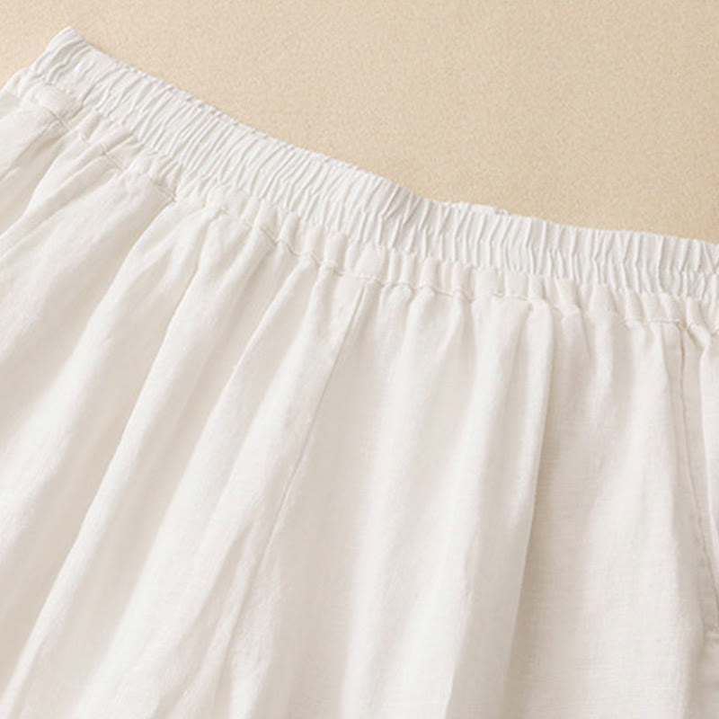 Buddha Stones Pantalones tobilleros lisos de verano con bordado calado en el bajo y bolsillos para mujer. - image 19