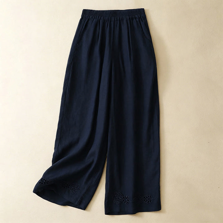 Buddha Stones Pantalones tobilleros lisos de verano con bordado calado en el bajo y bolsillos para mujer. - Marina de guerra - US8-10, UK/AU12-14, EU40-42 (2XL) - image 3