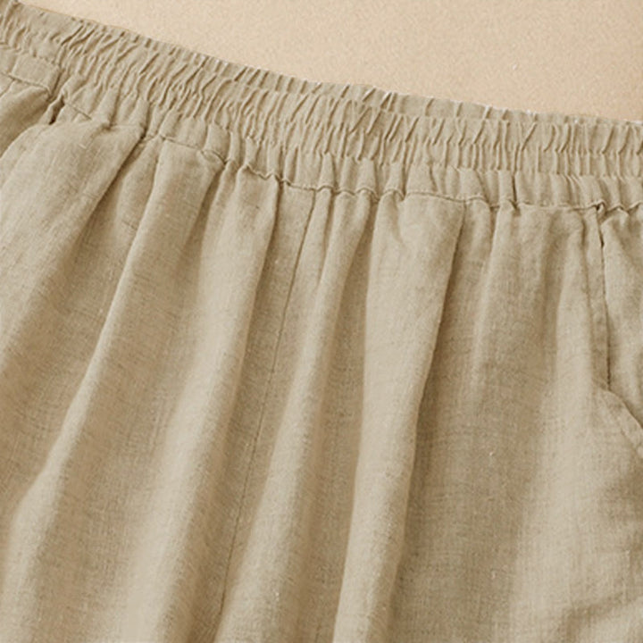 Buddha Stones Pantalones tobilleros lisos de verano con bordado calado en el bajo y bolsillos para mujer. - image 13