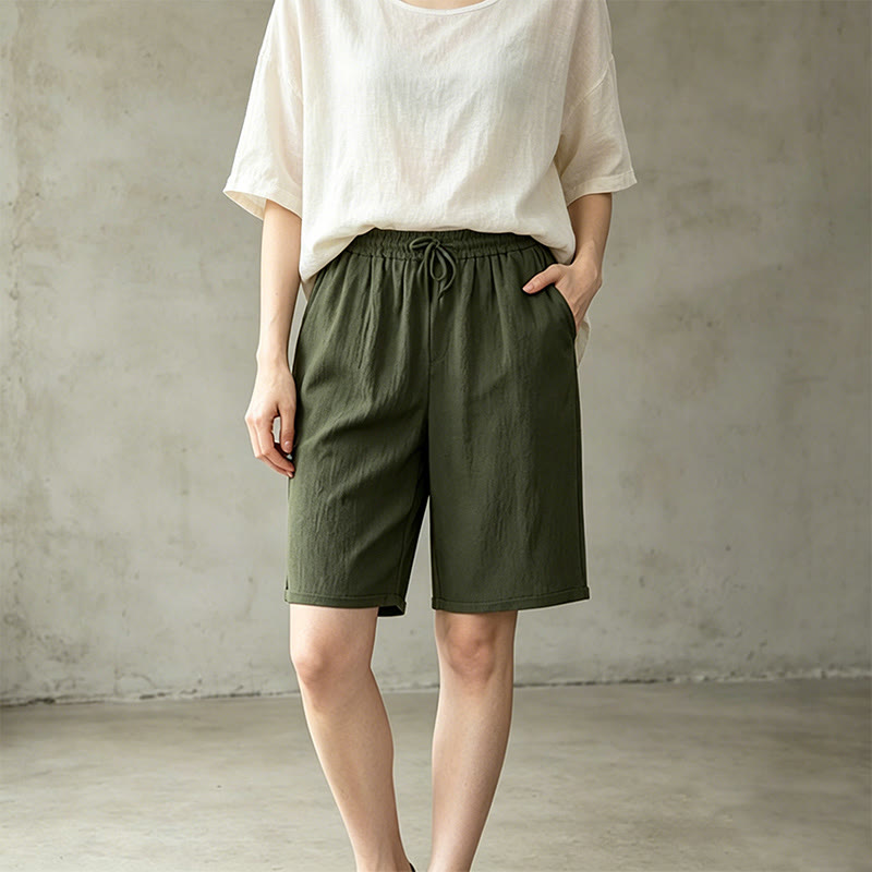 Pantalones cortos tipo bermudas informales de verano con cordón ajustable y estampado de Buddha Stones, para mujer, de pierna recta y con bolsillos. - image 9