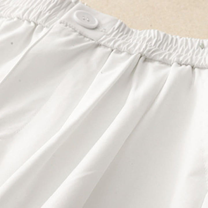 Buddha Stones Pantalones cortos de verano elegantes con botones, cremallera, diseño liso, volantes en el bajo, estilo harem para mujer con bolsillo. - image 21