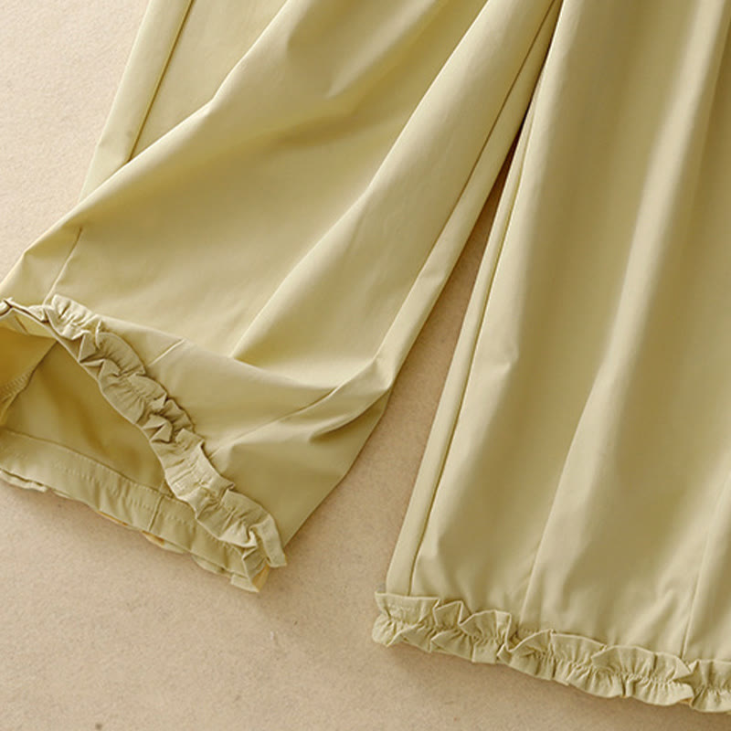 Buddha Stones Pantalones cortos de verano elegantes con botones, cremallera, diseño liso, volantes en el bajo, estilo harem para mujer con bolsillo. - image 6