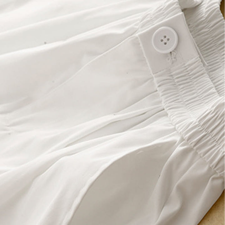 Buddha Stones Pantalones cortos de verano elegantes con botones, cremallera, diseño liso, volantes en el bajo, estilo harem para mujer con bolsillo. - image 22