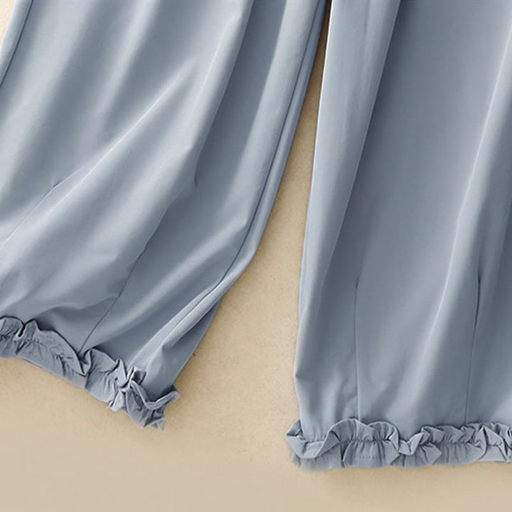 Buddha Stones Pantalones cortos de verano elegantes con botones, cremallera, diseño liso, volantes en el bajo, estilo harem para mujer con bolsillo. - image 13