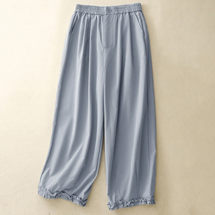 Buddha Stones Pantalones cortos de verano elegantes con botones, cremallera, diseño liso, volantes en el bajo, estilo harem para mujer con bolsillo. - Azul acero claro - US8-10, UK/AU12-14, EU40-42 (2XL) - image 9