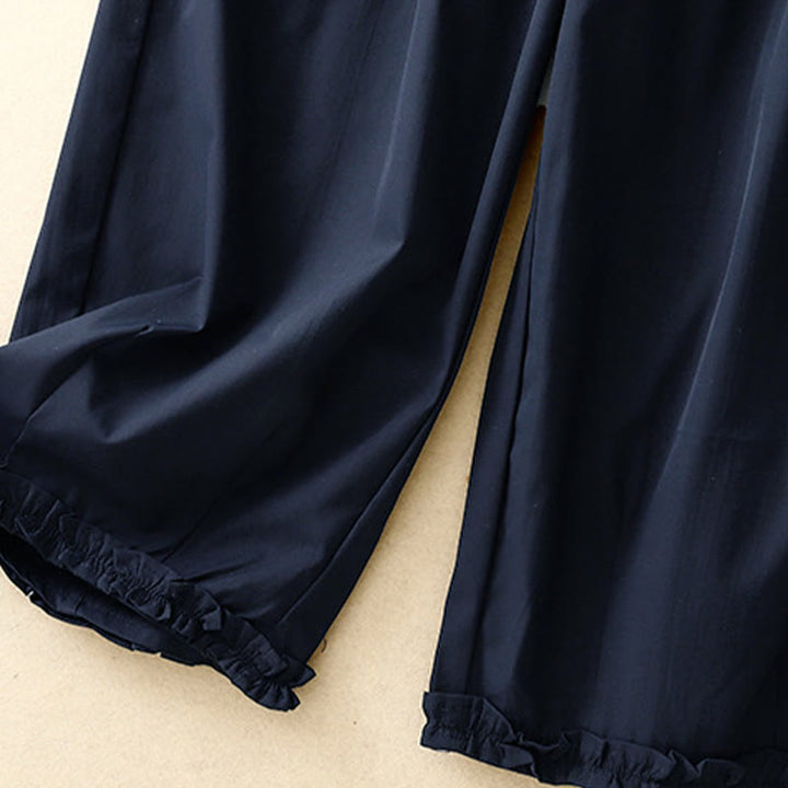 Buddha Stones Pantalones cortos de verano elegantes con botones, cremallera, diseño liso, volantes en el bajo, estilo harem para mujer con bolsillo. - image 17