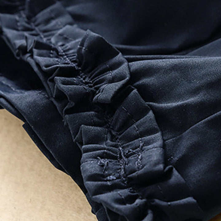 Buddha Stones Pantalones cortos de verano elegantes con botones, cremallera, diseño liso, volantes en el bajo, estilo harem para mujer con bolsillo. - image 18