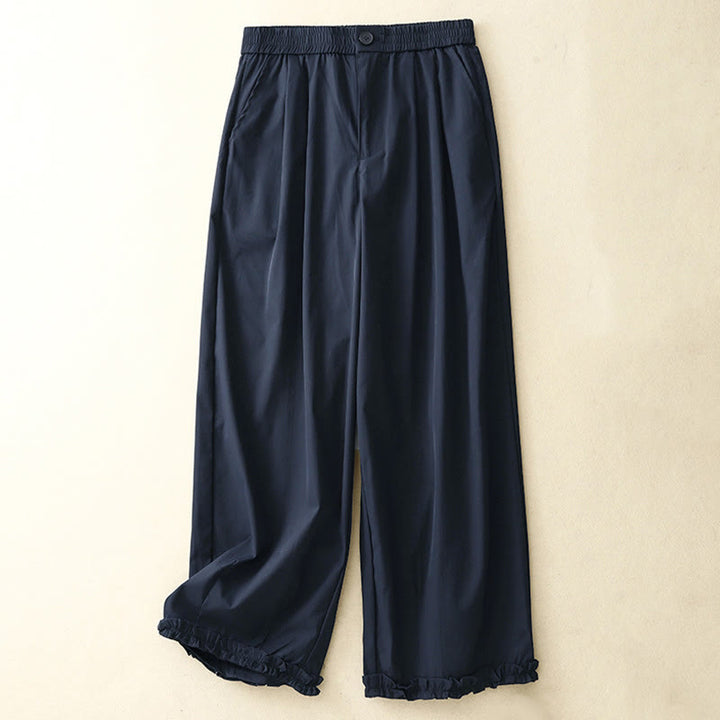 Buddha Stones Pantalones cortos de verano elegantes con botones, cremallera, diseño liso, volantes en el bajo, estilo harem para mujer con bolsillo. - Azul medianoche - US8-10, UK/AU12-14, EU40-42 (2XL) - image 14