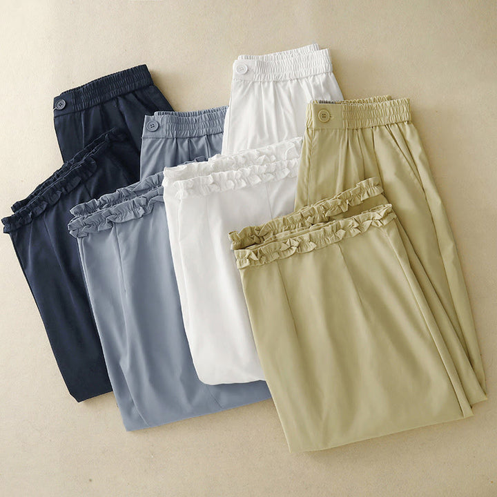 Buddha Stones Pantalones cortos de verano elegantes con botones, cremallera, diseño liso, volantes en el bajo, estilo harem para mujer con bolsillo. - image 24