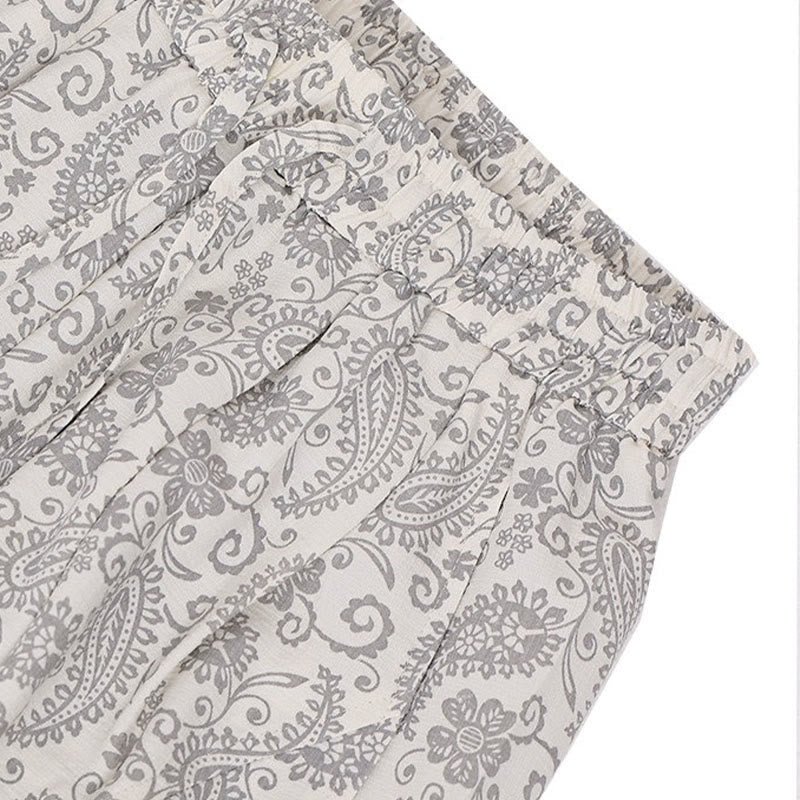 Buddha Stones Pantalones capri de verano estilo boho casual con cordón y estampado paisley para hombre, estilo harem con bolsillo. - image 29
