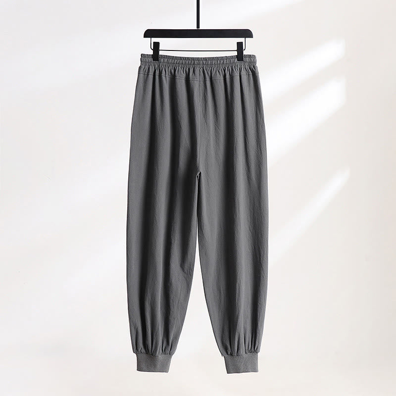 Buddha Stones Pantalones de verano informales con cordón ajustable en la cintura elástica, color liso, hasta el tobillo, para hombre, corte ajustado, con bolsillos. - image 1
