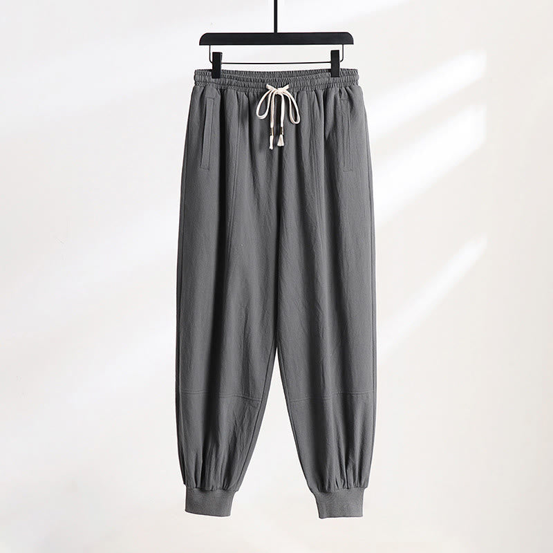 Buddha Stones Pantalones de verano informales con cordón ajustable en la cintura elástica, color liso, hasta el tobillo, para hombre, corte ajustado, con bolsillos. - Gris oscuro - US/UK/AU54, EU64 (9XL) - image 0