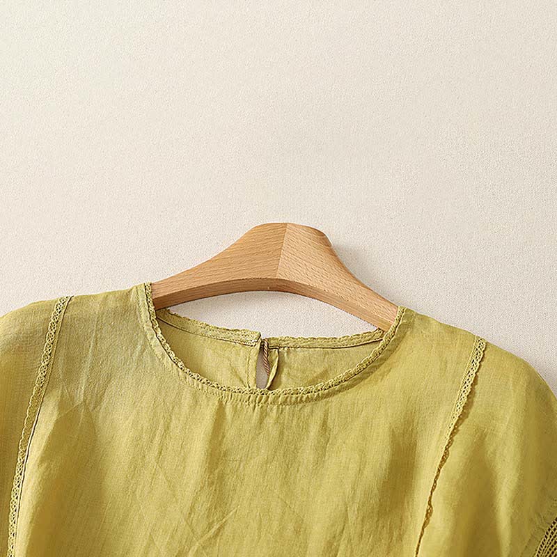 Buddha Stones Camiseta de manga corta para mujer, estilo casual de verano, sencilla, con cordón ajustable y bajo elástico, confeccionada en ramio liso. - image 10