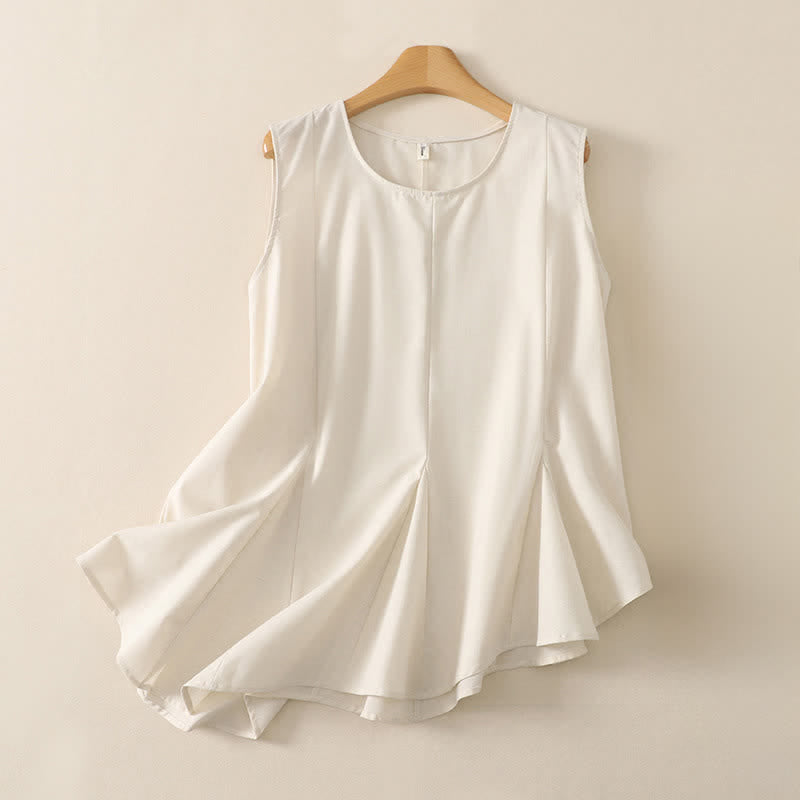 Buddha Stones Camiseta sin mangas básica minimalista de verano con cuello redondo para mujer. - Beige - US8-10, UK/AU12-14, EU40-42 (2XL) - image 5