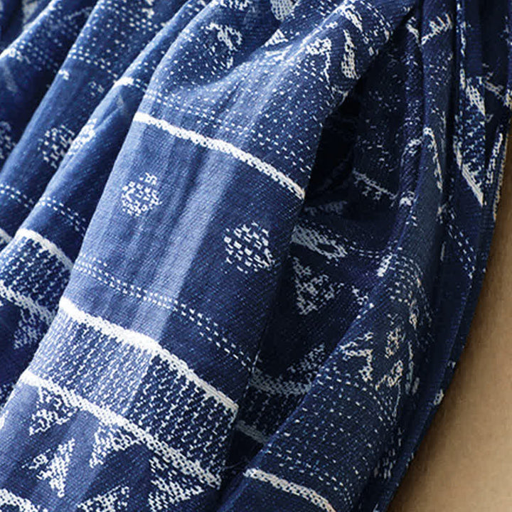 Buddha Stones Vestido de verano bohemio informal azul con estampado geométrico ondulado para mujer, sin mangas y con bolsillo. - image 7
