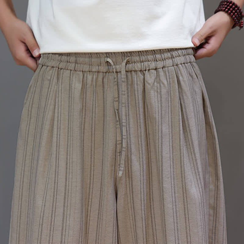 Buddha Stones Pantalones capri de verano informales con cordón y rayas, pantalones harem para hombre con bolsillo. - image 7