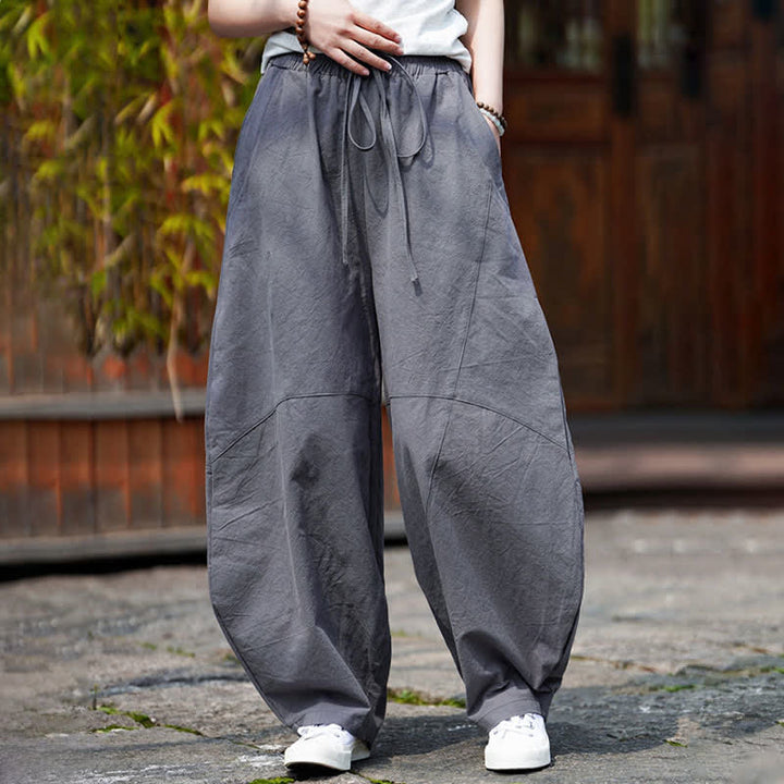 Buddha Stones Pantalones cortos de algodón liso con cordón ajustable para hombre, estilo harem, con bolsillo. - image 3
