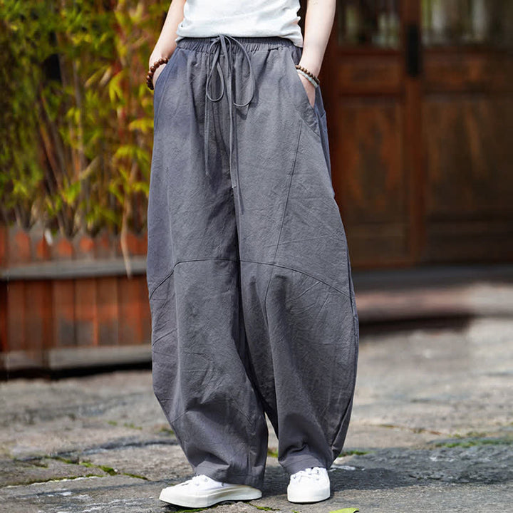 Buddha Stones Pantalones cortos de algodón liso con cordón ajustable para hombre, estilo harem, con bolsillo. - image 1