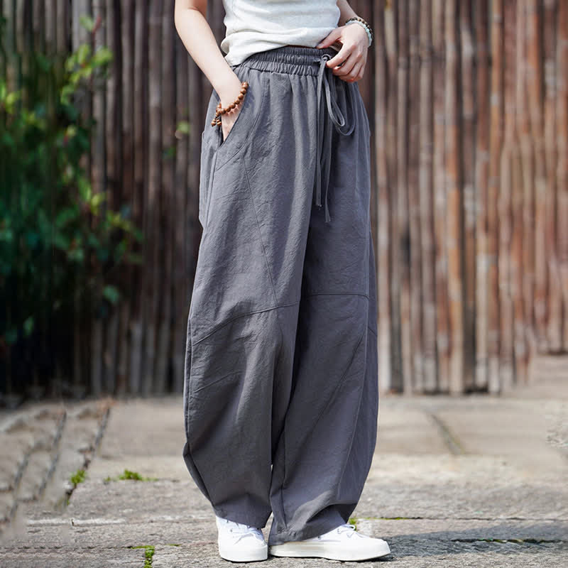 Buddha Stones Pantalones cortos de algodón liso con cordón ajustable para hombre, estilo harem, con bolsillo. - image 9