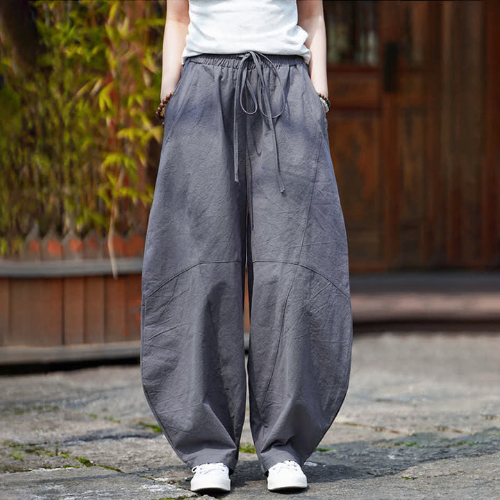 Buddha Stones Pantalones cortos de algodón liso con cordón ajustable para hombre, estilo harem, con bolsillo. - image 10