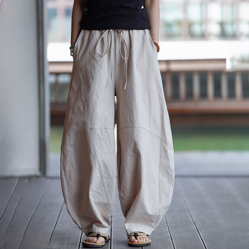 Buddha Stones Pantalones cortos de algodón liso con cordón ajustable para hombre, estilo harem, con bolsillo. - Lino - US/UK/AU46, EU56 (5XL) - image 22