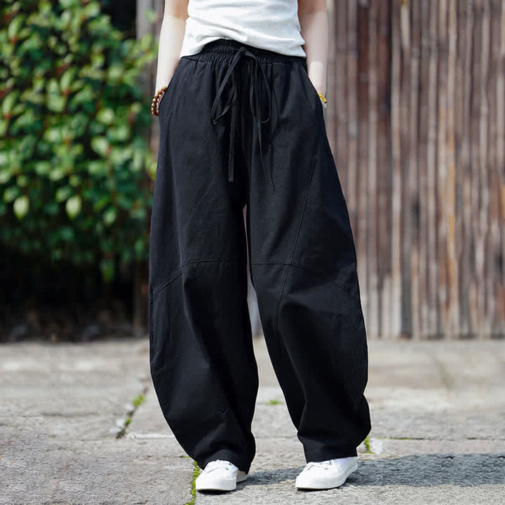 Buddha Stones Pantalones cortos de algodón liso con cordón ajustable para hombre, estilo harem, con bolsillo. - image 13