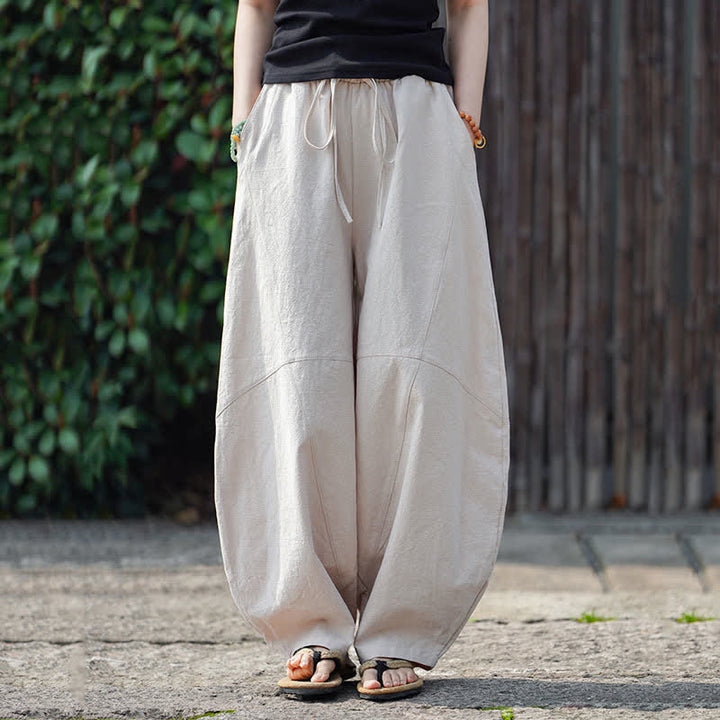 Buddha Stones Pantalones cortos de algodón liso con cordón ajustable para hombre, estilo harem, con bolsillo. - image 23