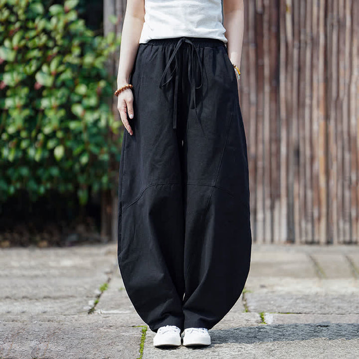 Buddha Stones Pantalones cortos de algodón liso con cordón ajustable para hombre, estilo harem, con bolsillo. - Negro - US/UK/AU46, EU56 (5XL) - image 11