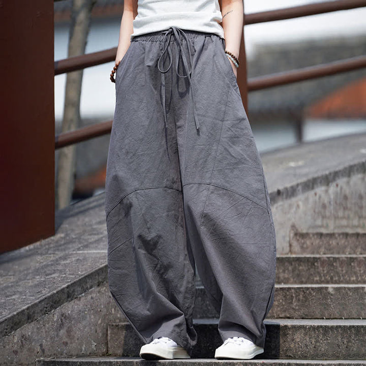 Buddha Stones Pantalones cortos de algodón liso con cordón ajustable para hombre, estilo harem, con bolsillo. - image 7
