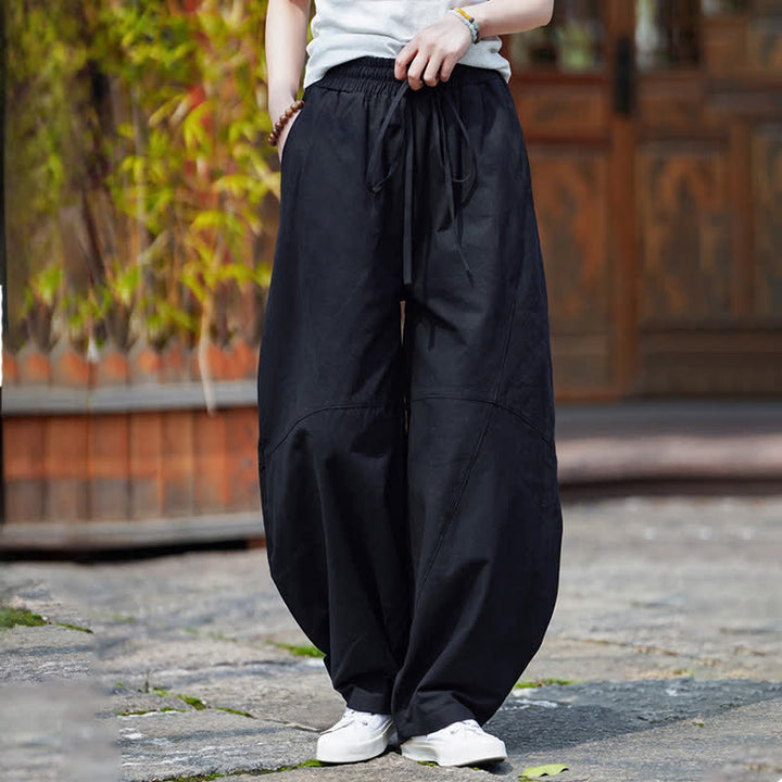 Buddha Stones Pantalones cortos de algodón liso con cordón ajustable para hombre, estilo harem, con bolsillo. - image 19